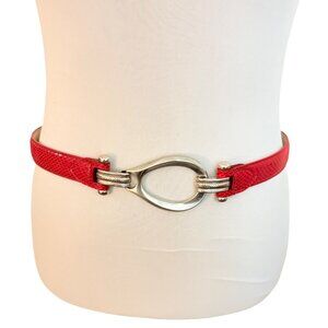 Chicos Red Snakeskin Embossed Belt Size M/L Y2K Silver Tone Fisherman Hook Loop